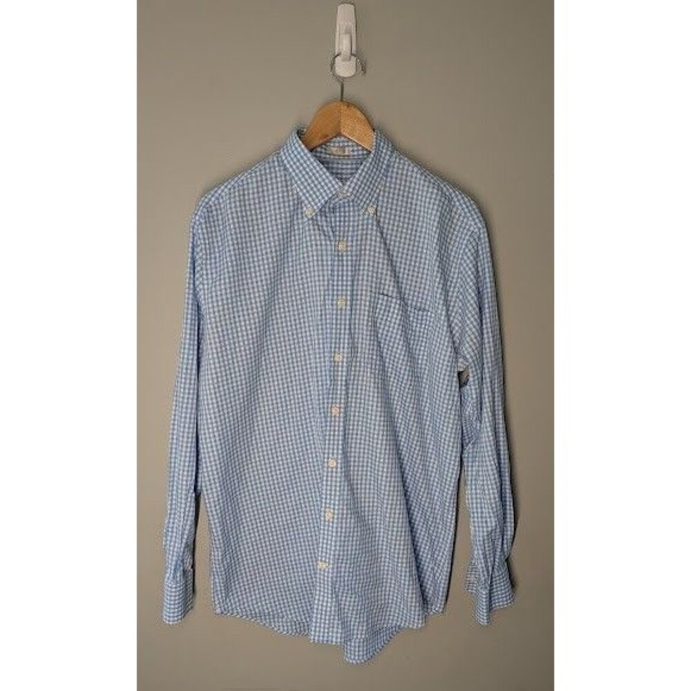 Peter Millar Shirt Mens L Blue White Gingham Check Nanoluxe Easycare Cotton
